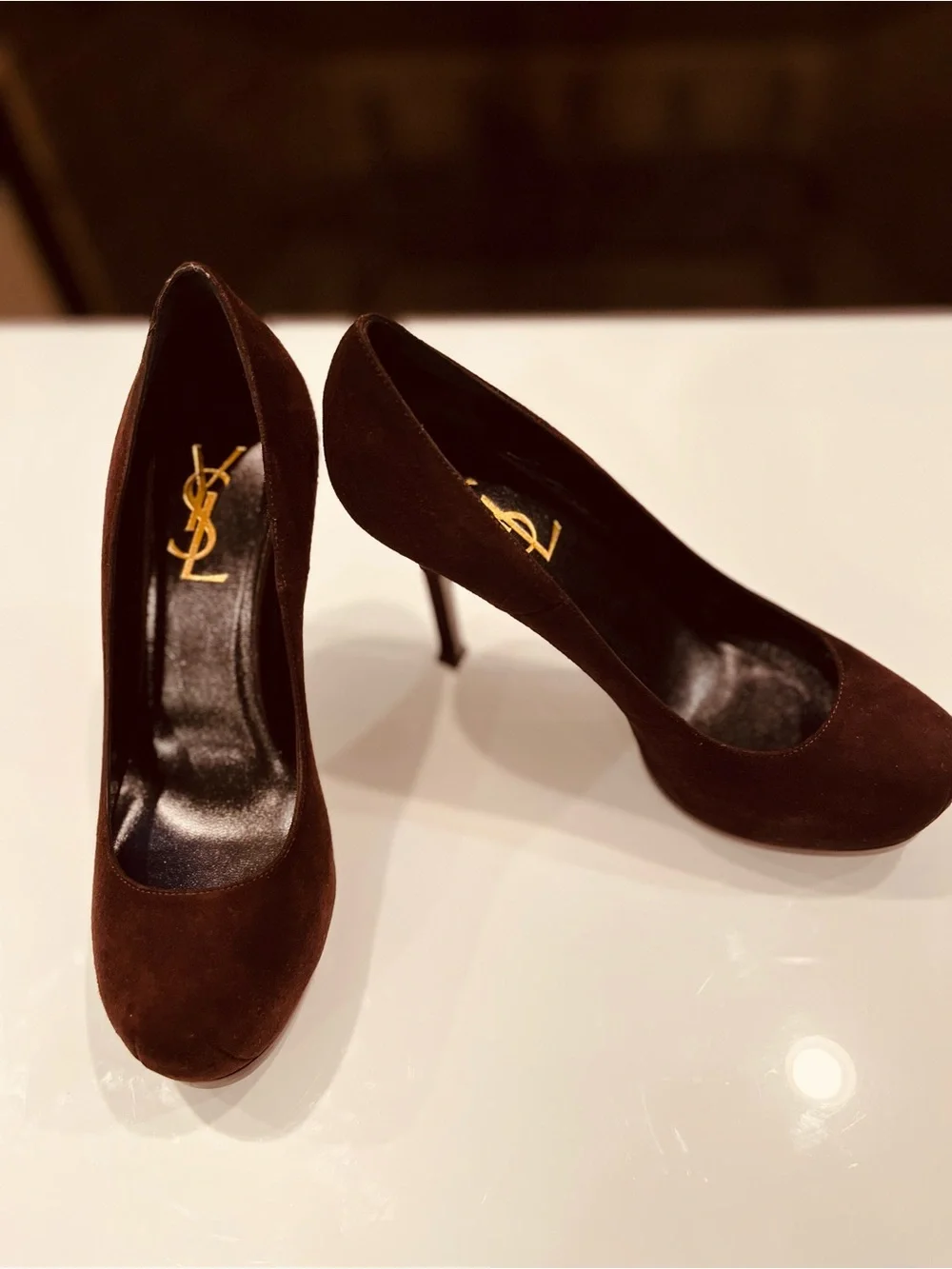 NIB Yves Saint Laurent Brown Suede Tribtoo Platform Pumps Heels 36